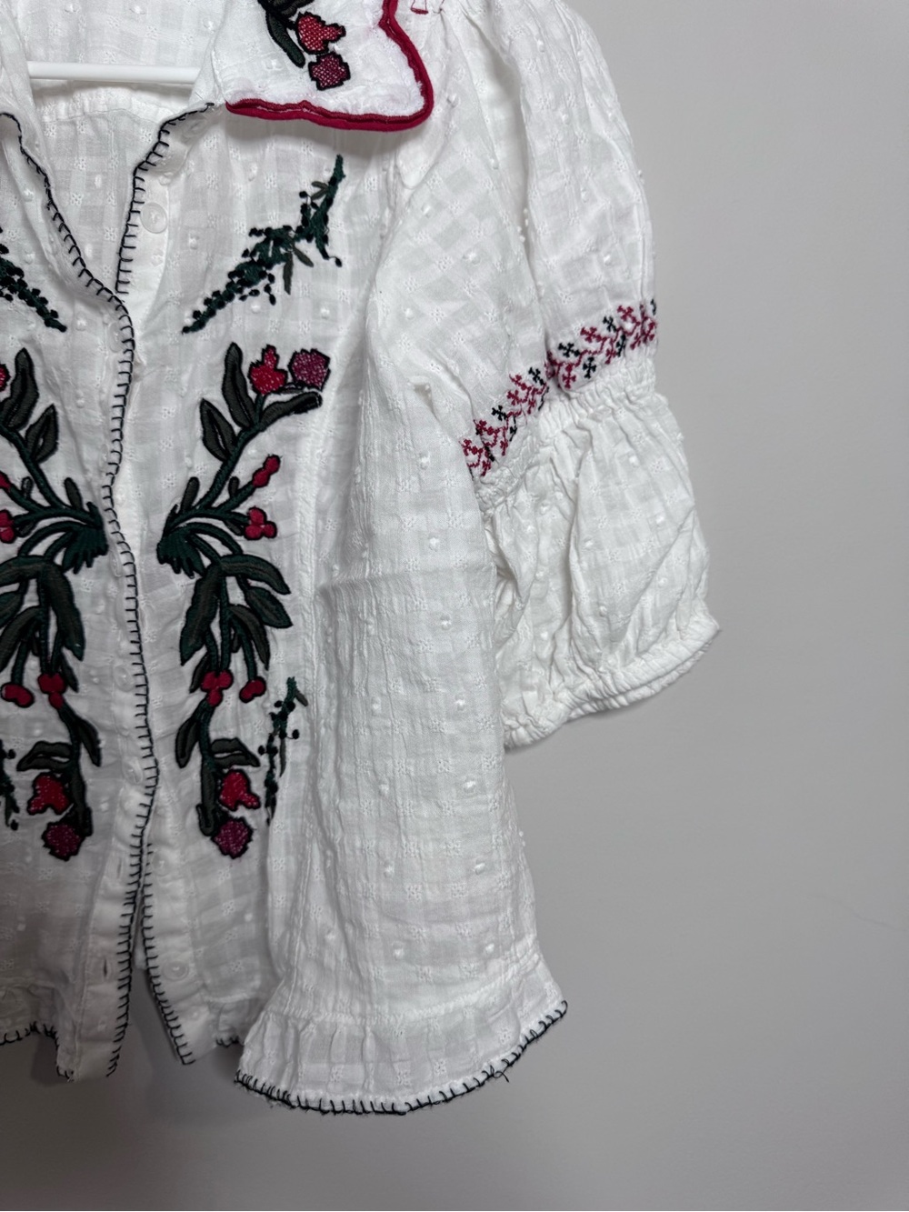 Pilcro Puff Sleeve Embroidered Collared Blouse - Picture 6 of 11